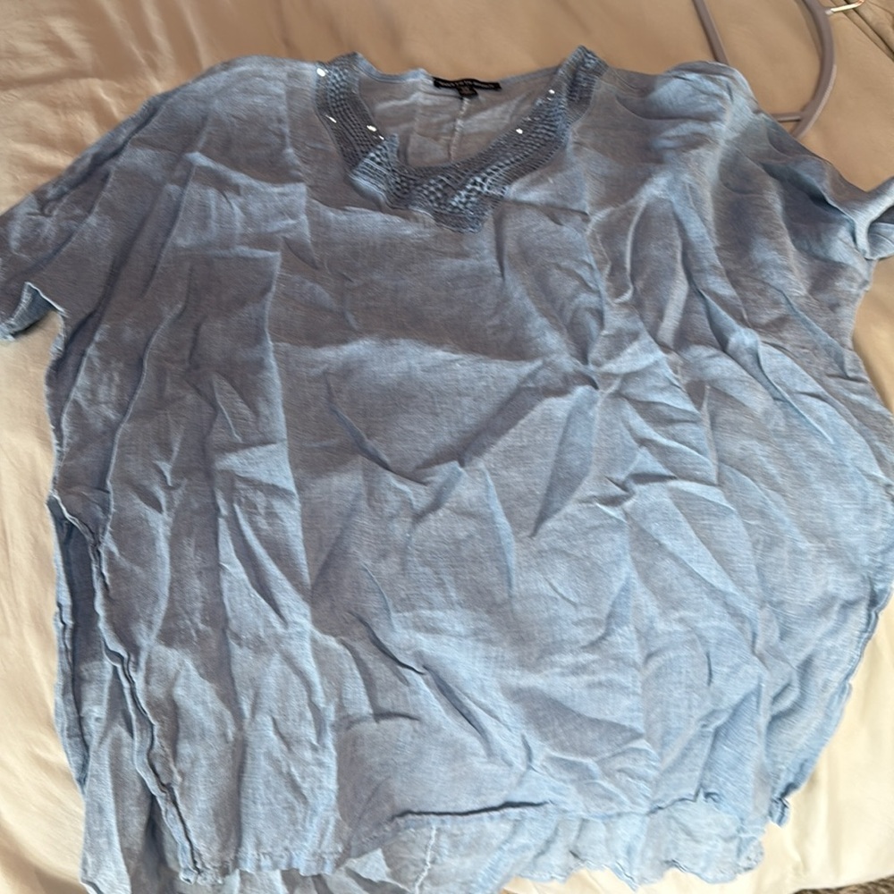 Saks Fifth Avenue Light Blue Linen Tunic Swimsuit Coverup Free Sipping!